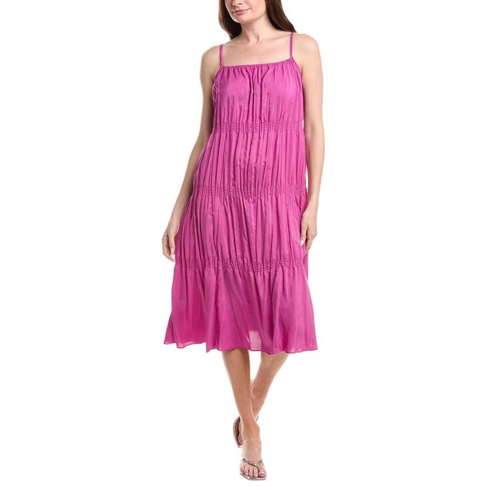 Eileen Fisher Womens  Petite Smocked Silk Dress, Purple